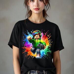 Level Up! Neon Splatter Gamer T-shirt Legos colorful tee S M L XL XXL  unisex